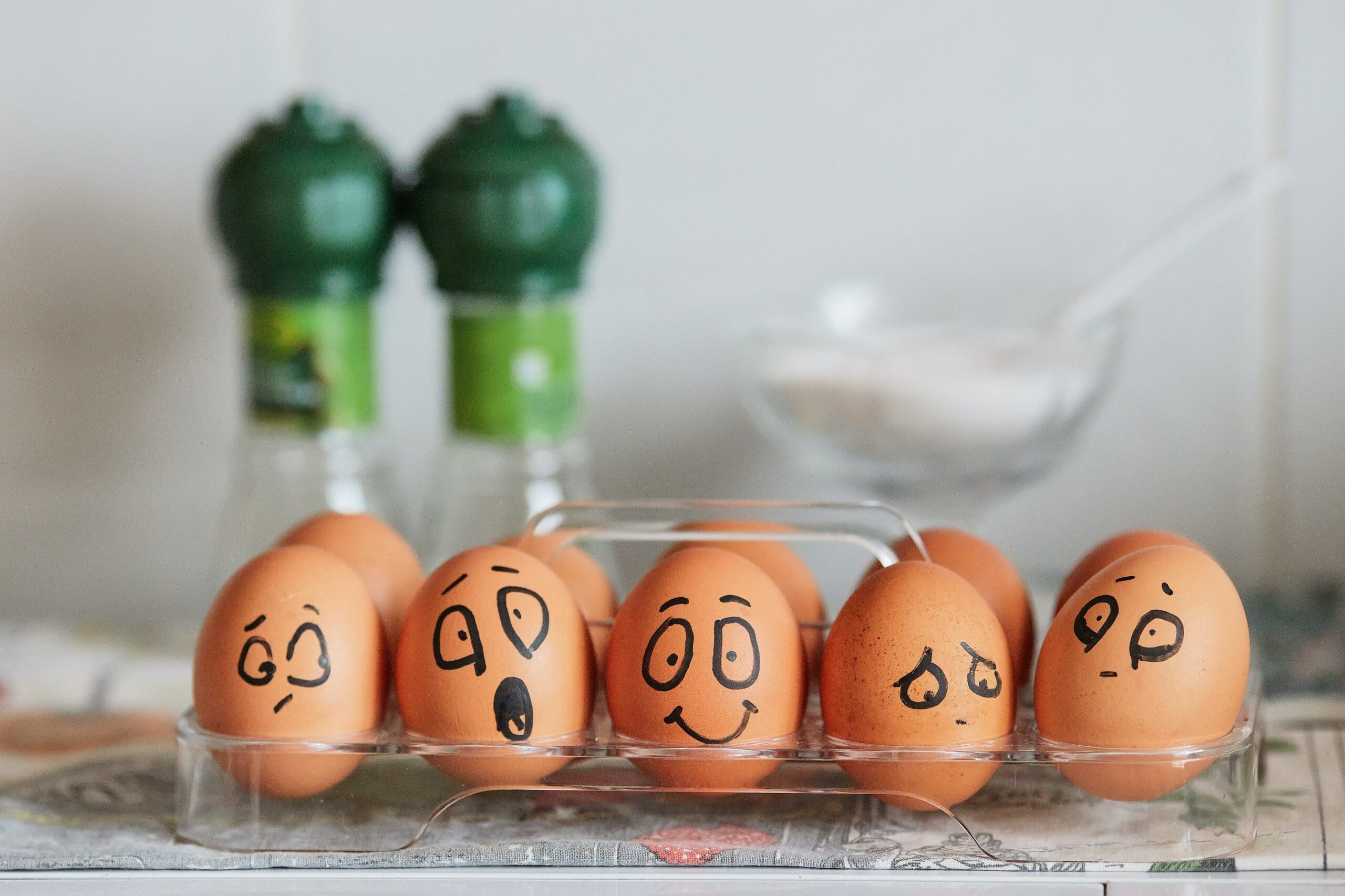 Emotional Intelligence: eggs with different emotion faces drawn on them